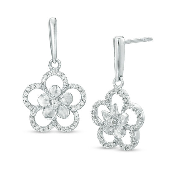 1/10 CT. T.W. Diamond Frame Pinwheel Flower Stud Earrings in 10K White ...