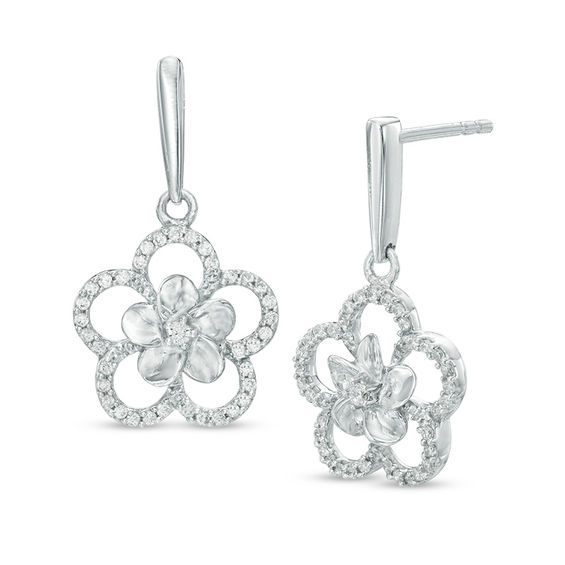 1/10 CT. T.w. Diamond Frame Pinwheel Flower Stud Earrings in 10K White Gold