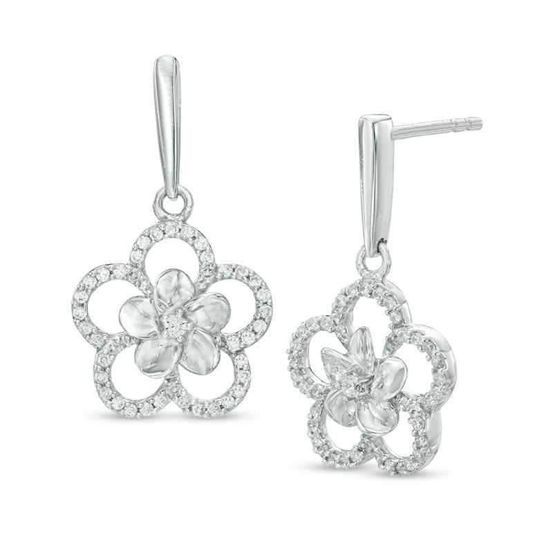 1/10 CT. T.W. Diamond Frame Pinwheel Flower Stud Earrings in 10K White Gold