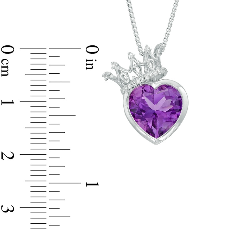 10.0mm Heart-Shaped Amethyst and Diamond Accent Crown Pendant in Sterling Silver