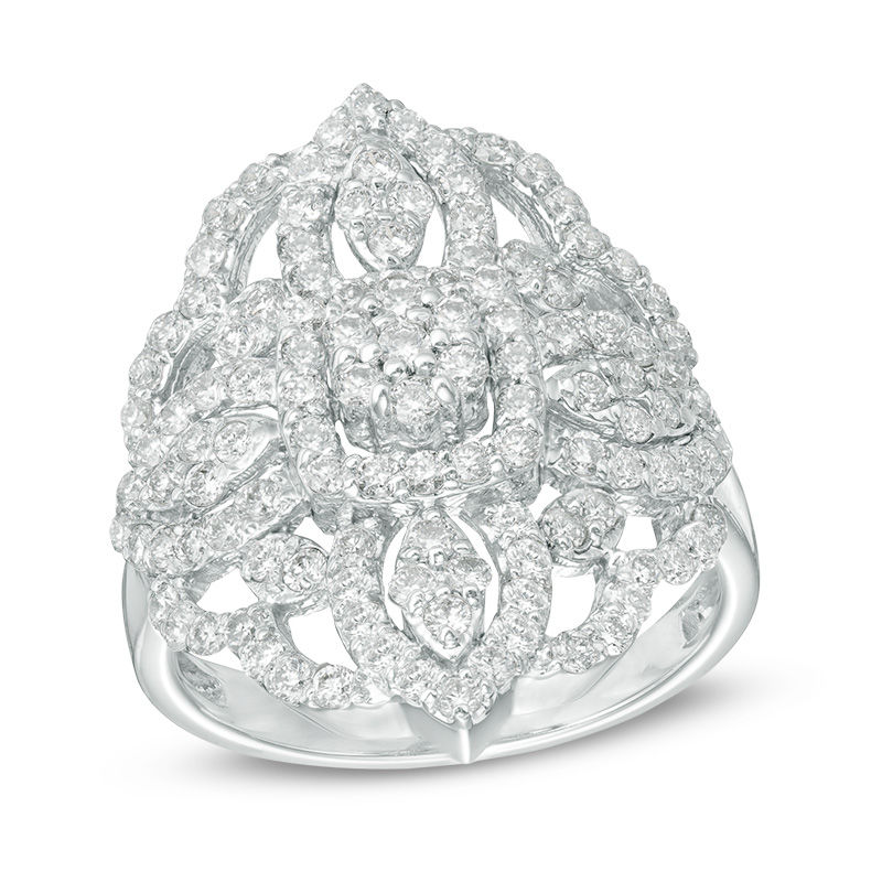 1-1/4 CT. T.W. Diamond Ornate Flower Ring in 14K White Gold