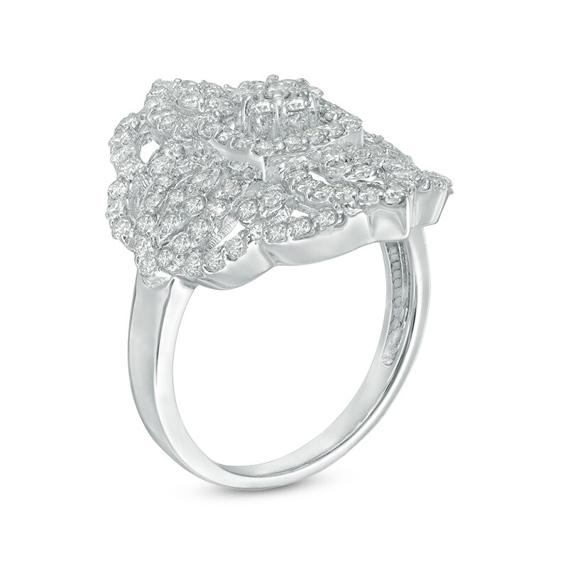 1-1/4 CT. T.W. Diamond Ornate Flower Ring in 14K White Gold