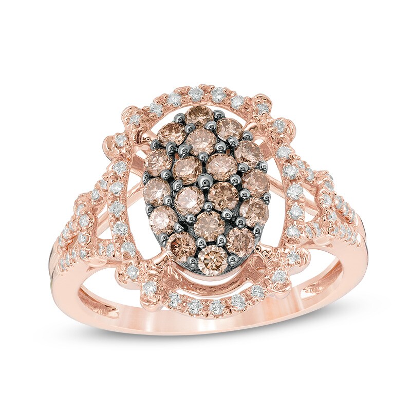 Main Image 1 of 3/4 CT. T.W. Champagne and White Diamond Split Shank Ring in 14K Rose Gold