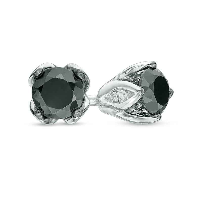 1/2 CT. T.W. Enhanced Black and White Diamond Tulip Stud Earrings in 10K White Gold