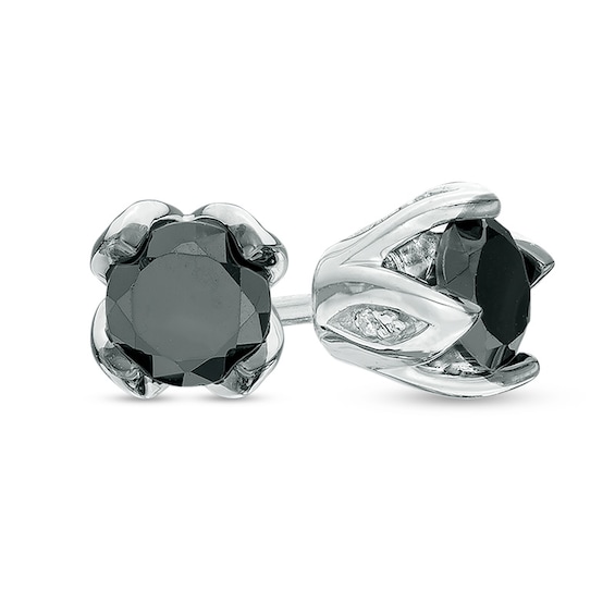 1 CT. T.w. Enhanced Black and White Diamond Tulip Stud Earrings in 10K White Gold