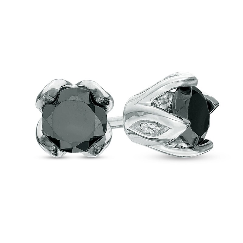Main Image 1 of 1 CT. T.W. Enhanced Black and White Diamond Tulip Stud Earrings in 10K White Gold