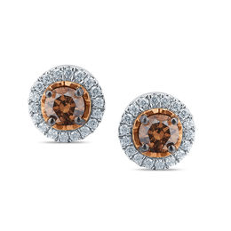 1/2 CT. T.W. Champagne and White Diamond Frame Stud Earrings in 10K Rose Gold