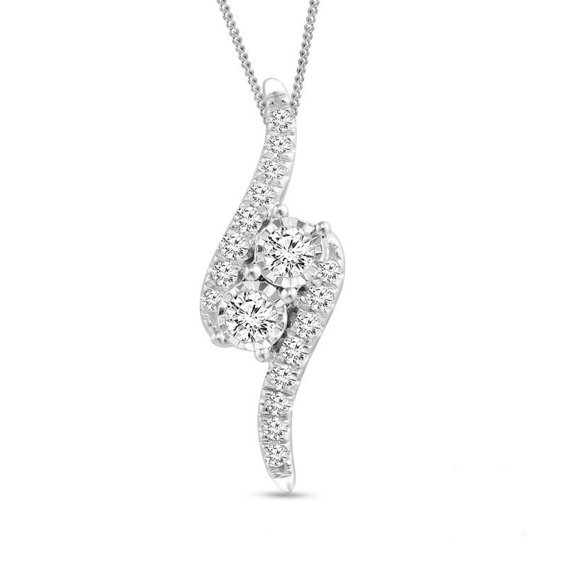 Ever Us® 1/4 CT. T.W. Two-Stone Diamond Bypass Pendant in 14K White Gold - 19"