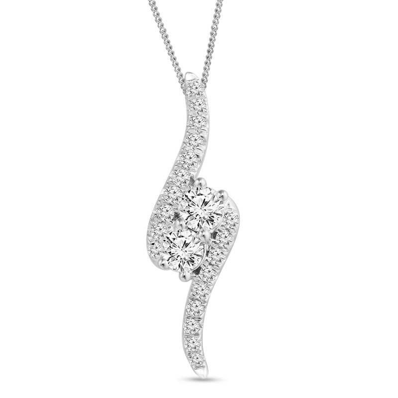 Main Image 1 of Ever Us® 1/2 CT. T.W. Two-Stone Diamond Bypass Pendant in 14K White Gold - 19"
