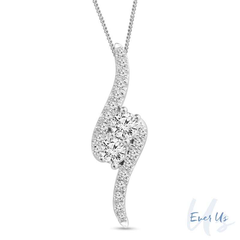 Main Image 1 of Ever Us® 3/4 CT. T.W. Two-Stone Diamond Bypass Pendant in 14K White Gold - 19"