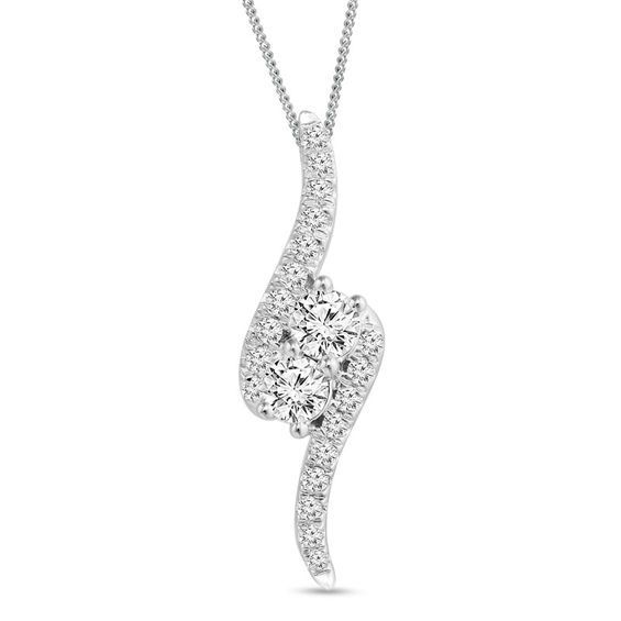 Ever Us® 1 CT. T.w. Two-Stone Diamond Bypass Pendant in 14K White Gold - 19"