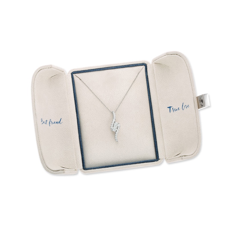 Main Image 3 of Ever Us® 1 CT. T.W. Two-Stone Diamond Bypass Pendant in 14K White Gold - 19"