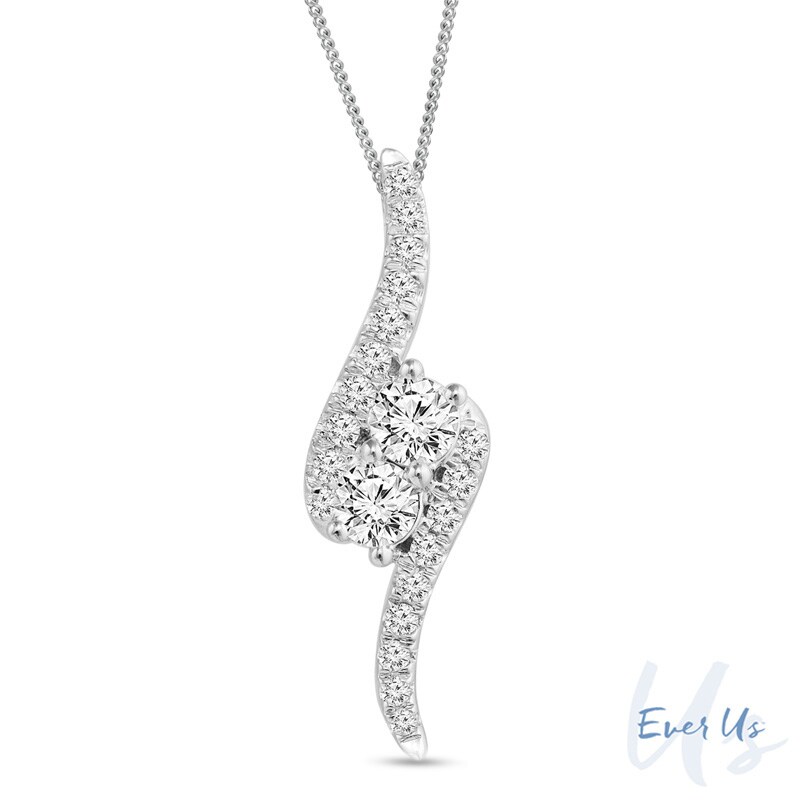Main Image 1 of Ever Us® 1-1/2 CT. T.W. Two-Stone Diamond Bypass Pendant in 14K White Gold - 19"