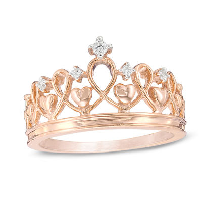 WOMEN'S Stainless Steel Marquise Pink Sapphire Rose CZ Crown Tiara  Ring 