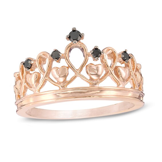 1/15 CT. T.W. Enhanced Black Diamond Heart Crown Ring in Sterling Silver with 14K Rose Gold Plate 1/15 CT. T.W. Enhanced Black Diamond Heart Crown Ring in Sterling Silver with 14K Rose Gold Plate