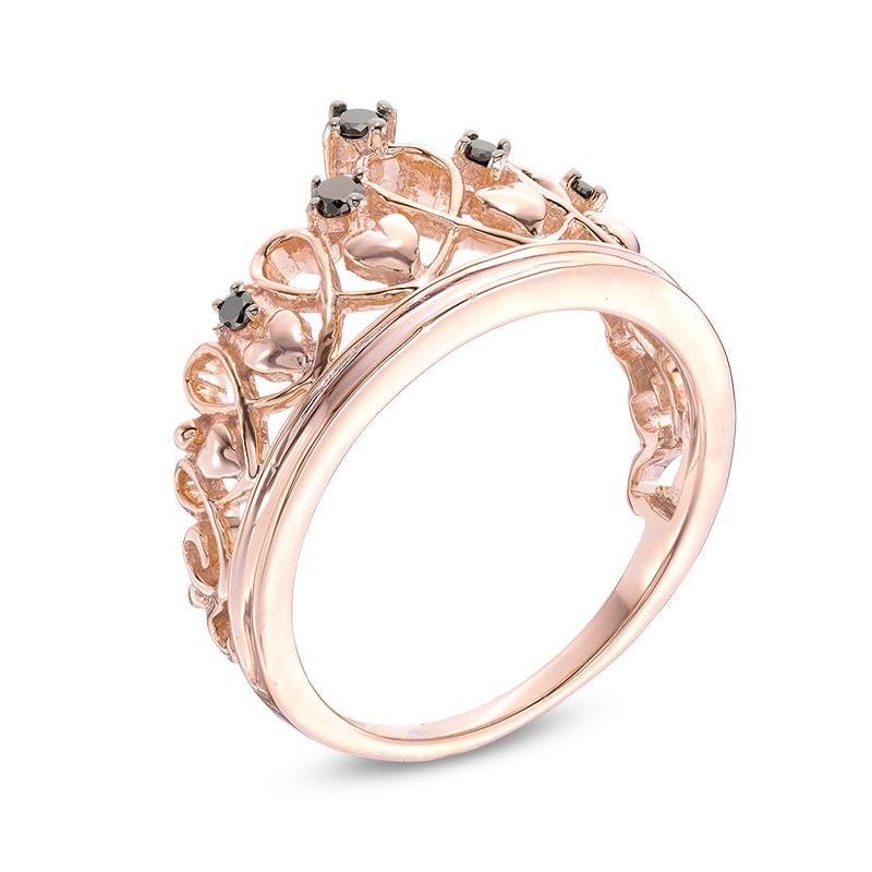 1/15 CT. T.W. Black Diamond Heart Crown Ring in Sterling Silver with 14K Rose Gold Plate