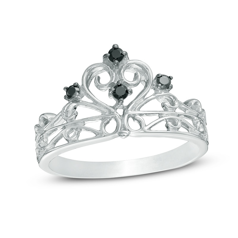 Main Image 1 of 1/10 CT. T.W. Black Diamond Crown Ring in Sterling Silver