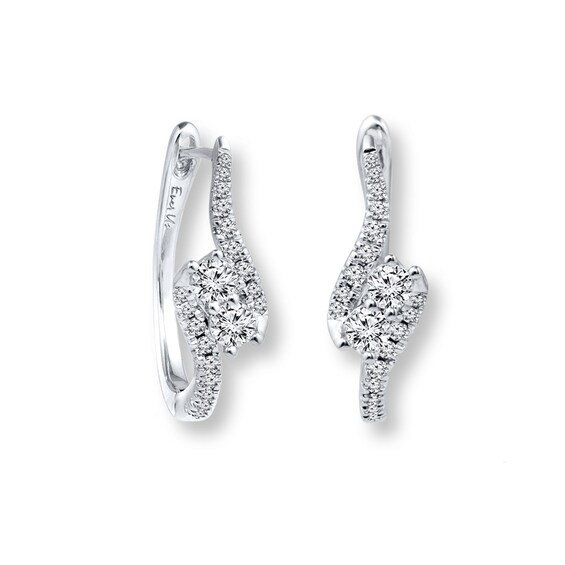 Ever Us® / CT. T.w. Two-Stone Diamond Bypass Hoop Earrings in 14K White Gold
