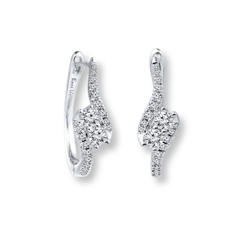 Main Image 1 of Ever Us® 5/8 CT. T.W. Two-Stone Diamond Bypass Hoop Earrings in 14K White Gold