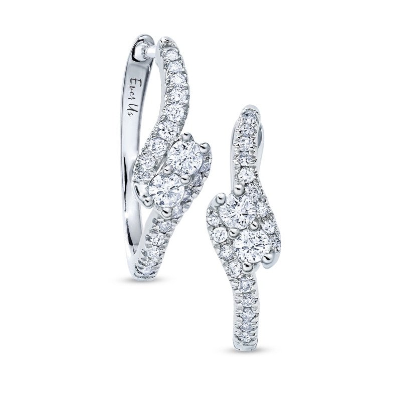 Main Image 1 of Ever Us® 3/8 CT. T.W. Two-Stone Diamond Swirl Hoop Earrings in 14K White Gold