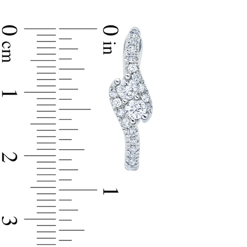 Main Image 2 of Ever Us® 3/8 CT. T.W. Two-Stone Diamond Swirl Hoop Earrings in 14K White Gold