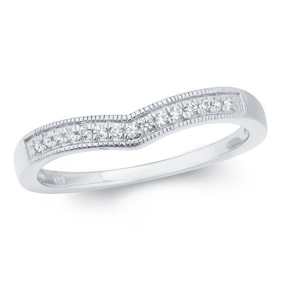 1/10 CT. T.w. Diamond Vintage-Style Contour Band 10K White Gold