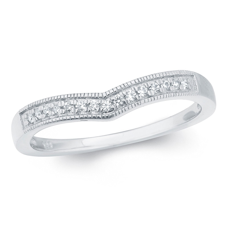 Main Image 1 of 1/10 CT. T.W. Diamond Vintage-Style Contour Band in 10K White Gold