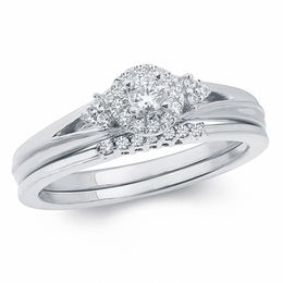 1/5 CT. T.W. Diamond Frame Collared Bridal Set in 10K White Gold