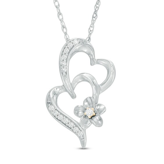 Wishrocks Round Cut Diamond Dolphin Heart Pendant in 14K Gold Over Sterling Silver 1/8 CT 