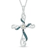 Thumbnail Image 0 of 1/10 CT. T.W. Enhanced Blue and White Diamond Cross Flower Pendant in Sterling Silver and 10K Gold