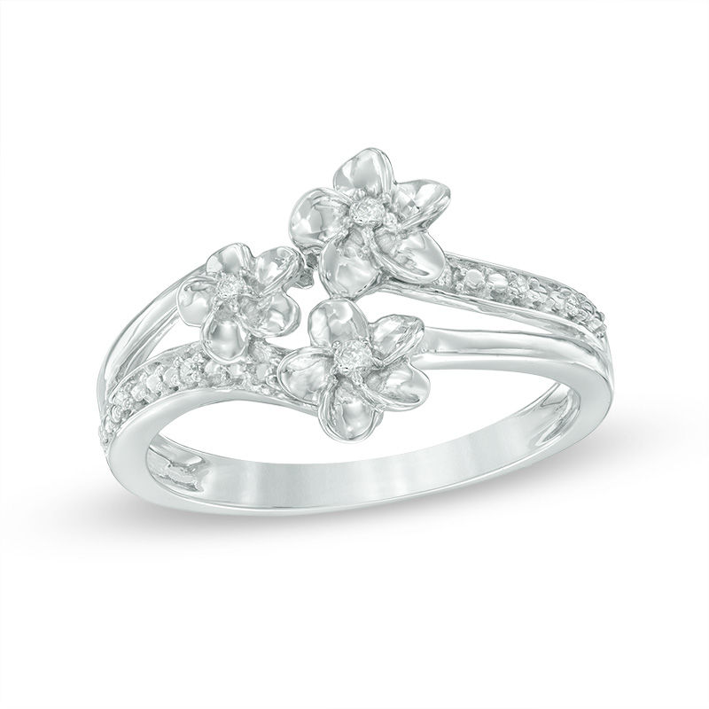 Diamond Accent Flower Split Shank Ring in Sterling Silver | Zales