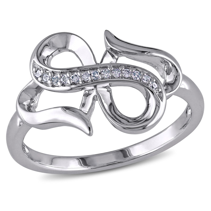 Main Image 1 of 1/20 CT. T.W. Diamond Double Heart Infinity Ring in Sterling Silver