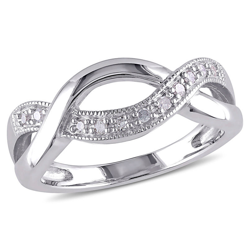 Main Image 1 of 1/15 CT. T.W. Diamond Vintage-Style Crossover Ring in Sterling Silver