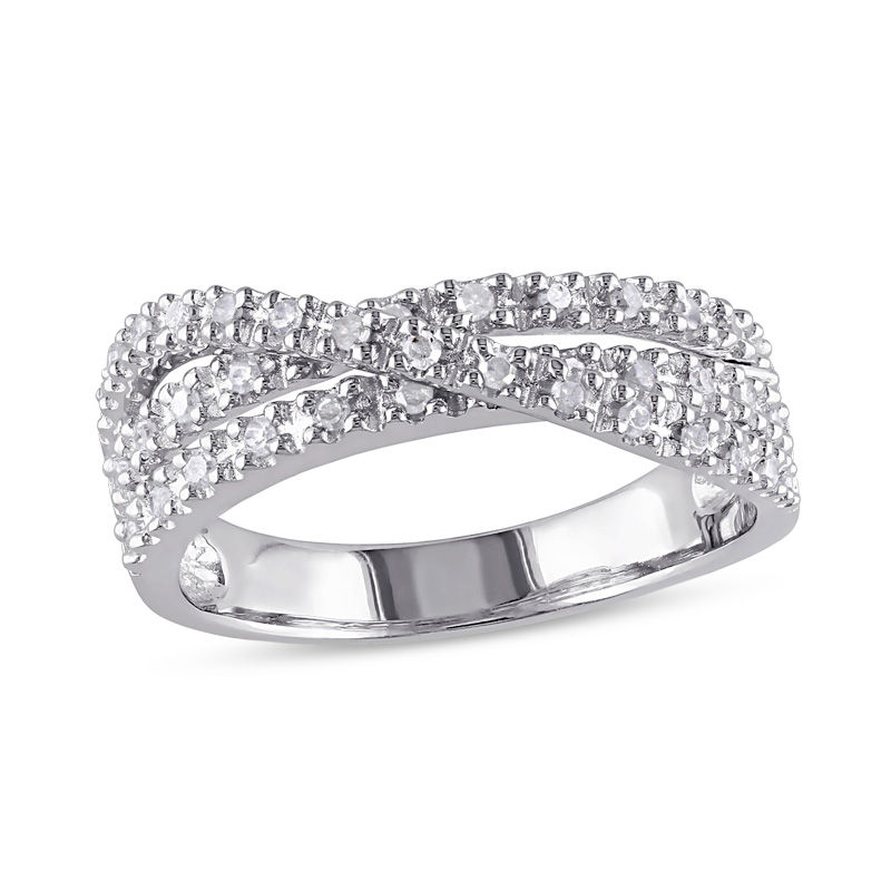 Main Image 1 of 1/4 CT. T.W. Diamond Triple-Row Crossover Ring in Sterling Silver