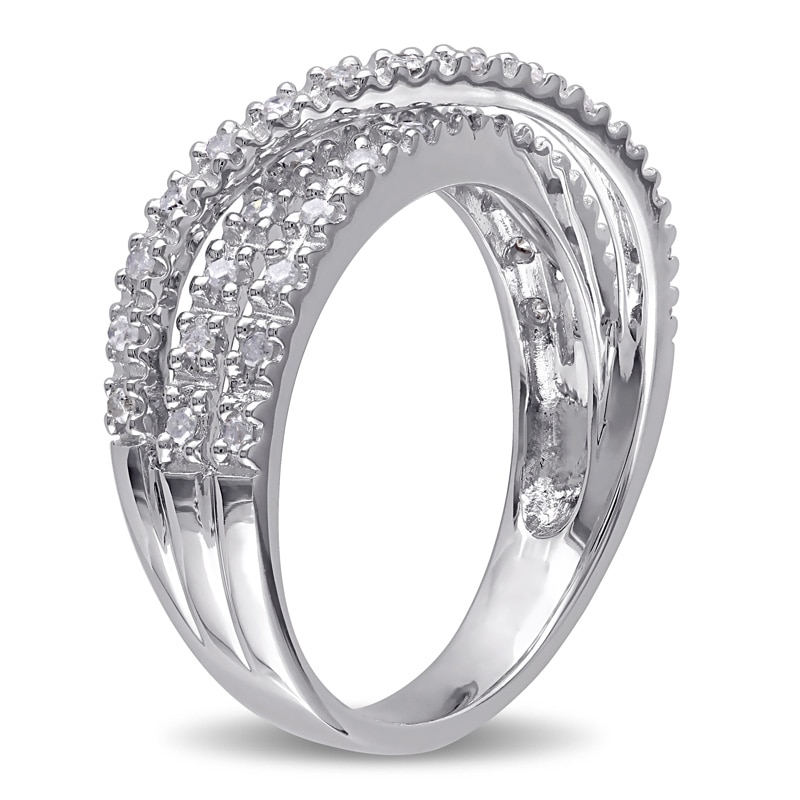 Main Image 2 of 1/4 CT. T.W. Diamond Triple-Row Crossover Ring in Sterling Silver