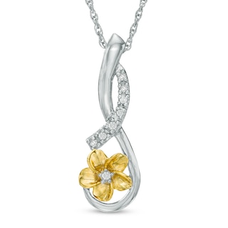 Diamond Accent Infinity Flower Drop Pendant in Sterling Silver and 10K Gold