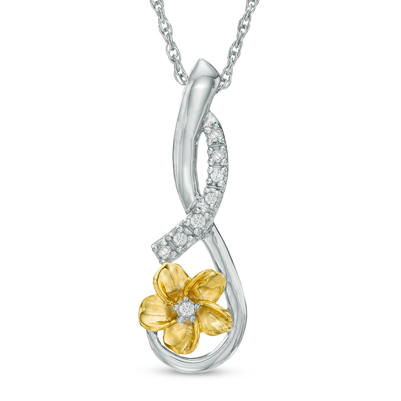 Diamond Accent Infinity Flower Drop Pendant in Sterling Silver and 10K Gold