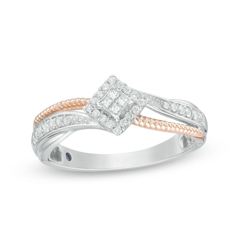 Main Image 1 of Cherished Promise Collection™ 1/6 CT. T.W. Princess-Cut Diamond Vintage-Style Promise Ring in 10K Two-Tone Gold