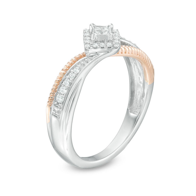 Main Image 2 of Cherished Promise Collection™ 1/6 CT. T.W. Princess-Cut Diamond Vintage-Style Promise Ring in 10K Two-Tone Gold