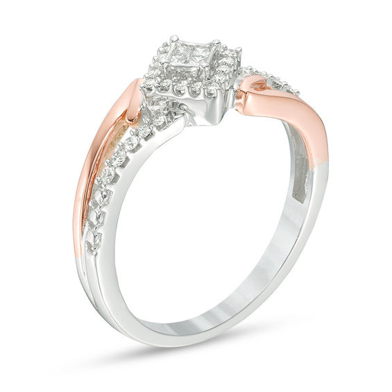 Cherished Promise Collectionâ¢ 1/8 CT. T.w. Princess-Cut Diamond Frame Promise Ring in 10K Two-Tone Gold