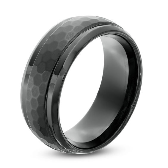 Triton 9.0mm Comfort Fit Honeycombed Black Tungsten Wedding Band