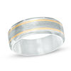 Triton Men's 9.0mm Comfort Fit Grey Tungsten Wedding Band with 14K Gold Stripes