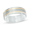 Thumbnail Image 0 of Triton Men's 9.0mm Comfort Fit Grey Tungsten Wedding Band with 14K Gold Stripes