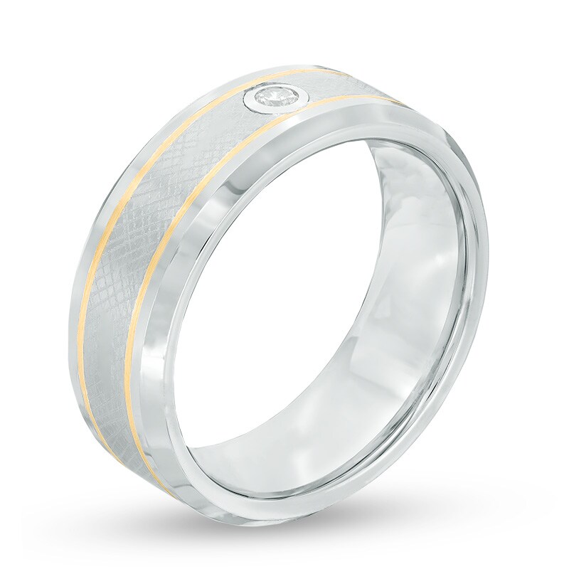 Triton Men's 9.0mm Comfort Fit Grey Tungsten Wedding Band with 14K Gold Stripes