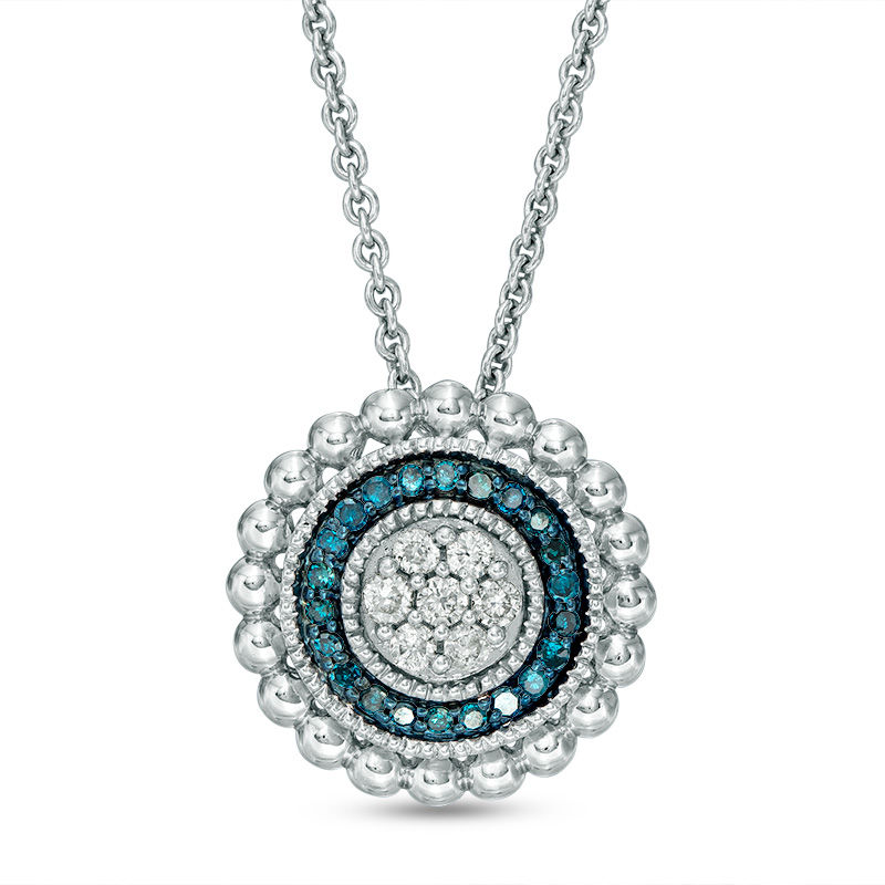 Main Image 1 of 1/5 CT. T.W. Enhanced Blue and White Diamond Frame Pendant in Sterling Silver