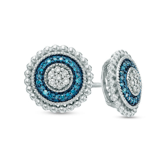 1/6 CT. T.w. Enhanced Blue and White Diamond Frame Vintage-Style Stud Earrings in Sterling Silver