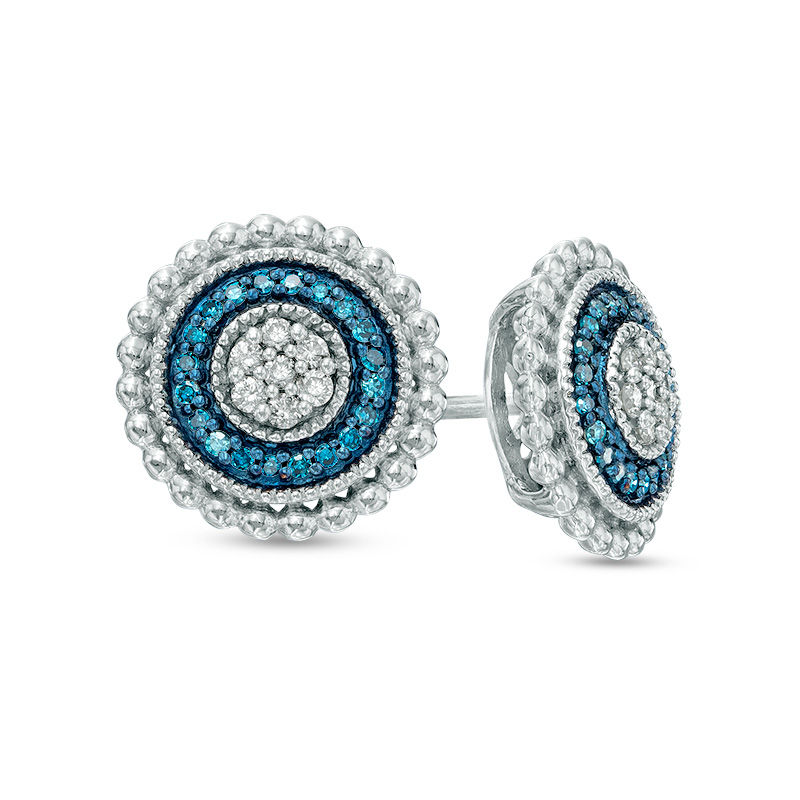 Main Image 1 of 1/6 CT. T.W. Enhanced Blue and White Diamond Frame Vintage-Style Stud Earrings in Sterling Silver