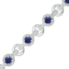 Thumbnail Image 0 of 5.0mm Lab-Created Blue Sapphire and 1/10 CT. T.W. Diamond Circle Link Bracelet in Sterling Silver - 7.25"