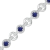Thumbnail Image 1 of 5.0mm Lab-Created Blue Sapphire and 1/10 CT. T.W. Diamond Circle Link Bracelet in Sterling Silver - 7.25&quot;