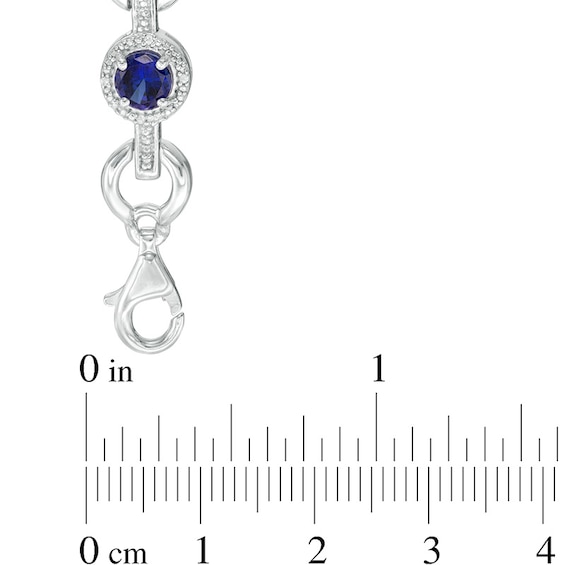 5.0mm Lab-Created Blue Sapphire and 1/10 CT. T.w. Diamond Circle Link Bracelet in Sterling Silver - 7.25"